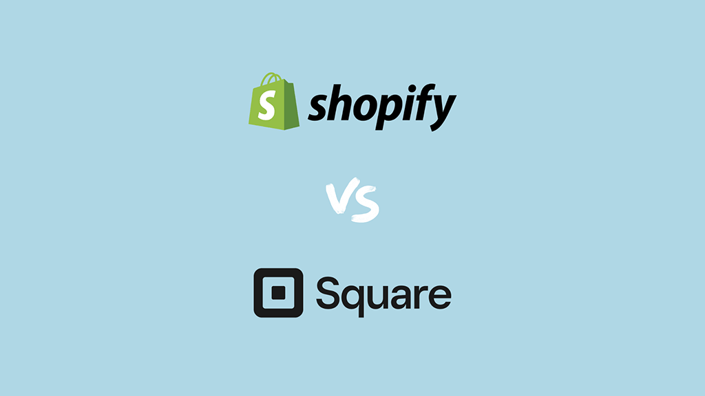 Shopify vs Square — the Shopify logo and the Square log on a light blue background.