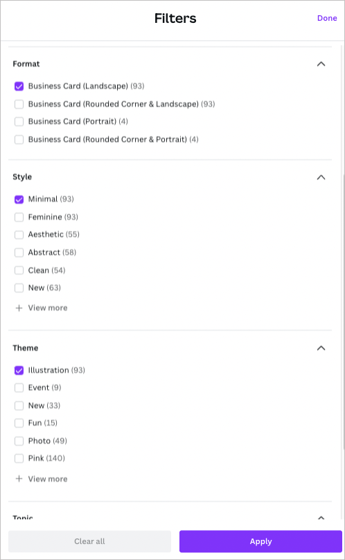 Applying Canva filters to template results.