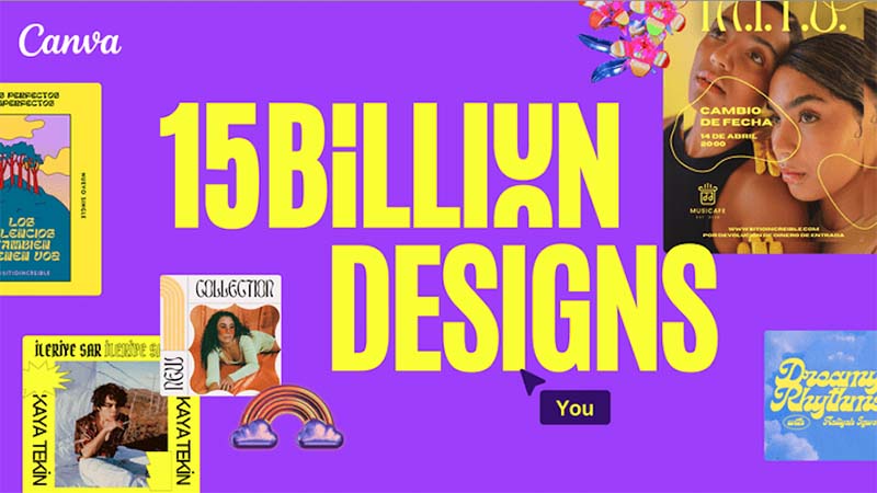 A Canva graphic to showcase the fact the platform has been used to create 15 billion designs since it first launched in 2013.
