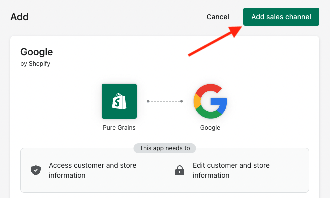 Adding the google sales channel to a Shopify store