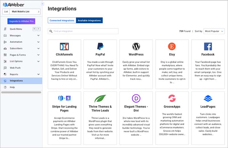 AWeber apps and integrations.