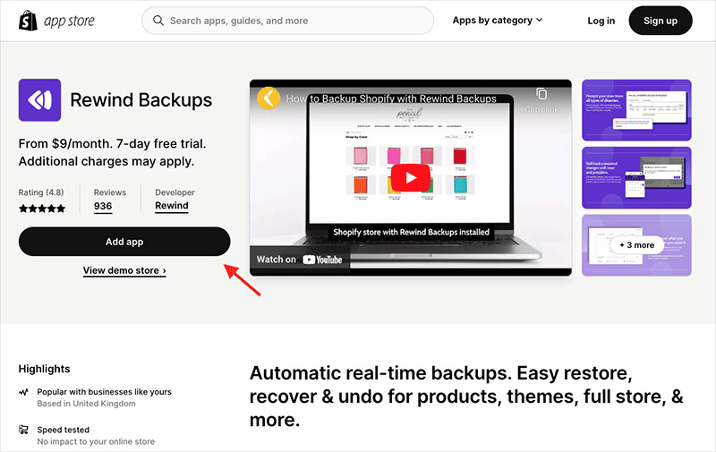 A third-party backup app for Shopify