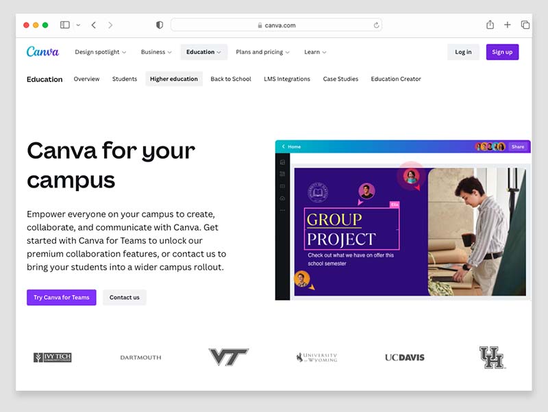 The 'Canva for Campus' home page.