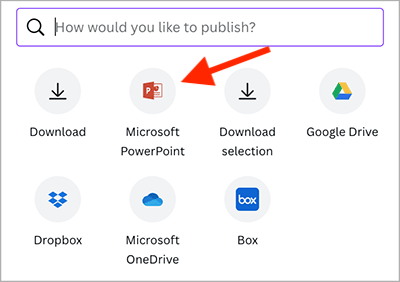 Exporting a Canva presentation to PPTX.