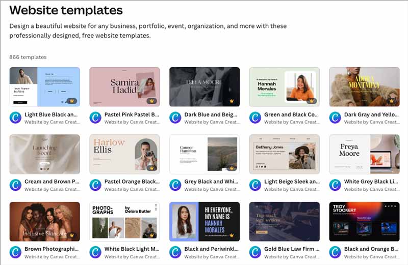 Examples of Canva website templates
