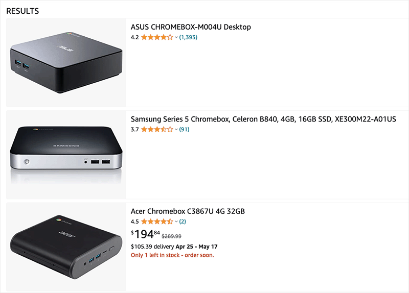 A variety of Chromeboxes