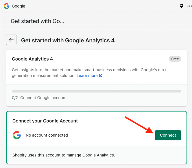 Connecting a Google account.