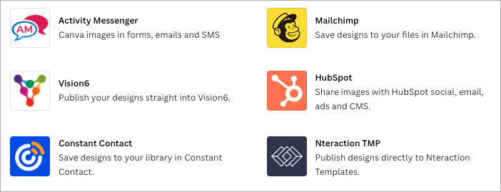 Email marketing integrations in Canva.