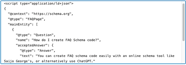 Example of FAQ code pasted into a code block