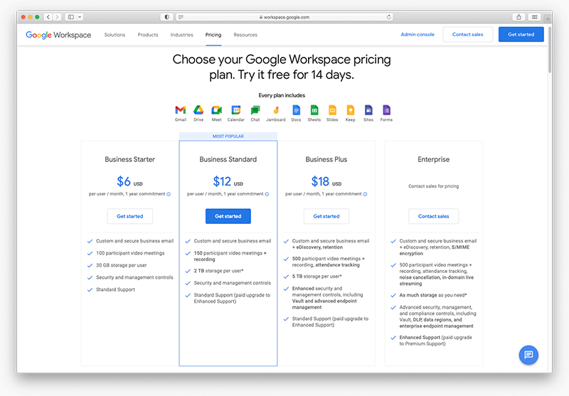 The latest Google Workspace pricing information