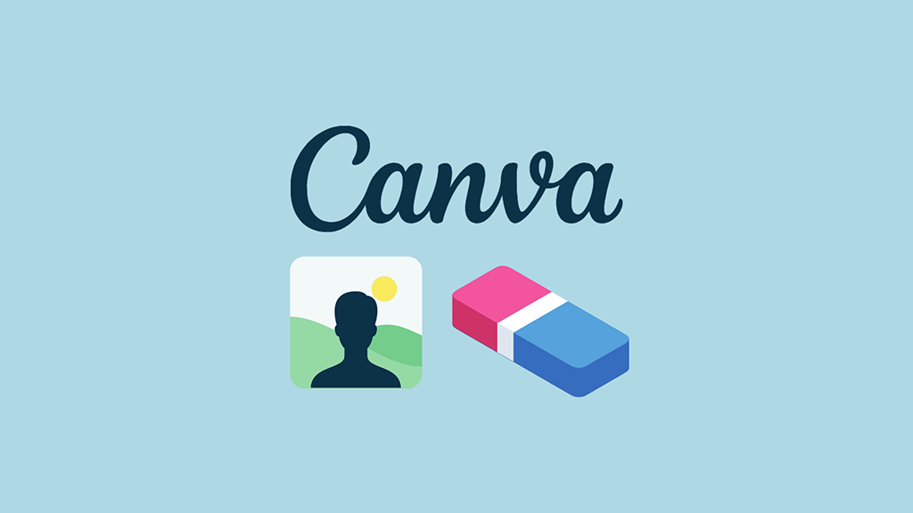 How to remove the background from a picture in Canva (image of the Canva logo, a headshot and an eraser).