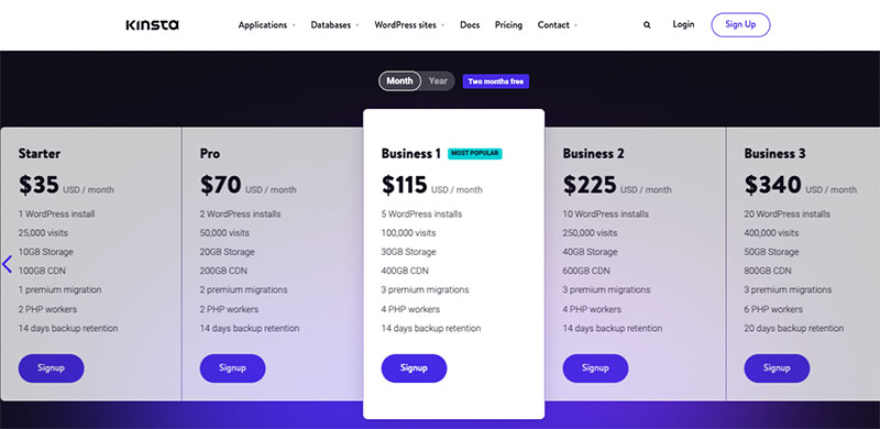 Kinsta pricing.