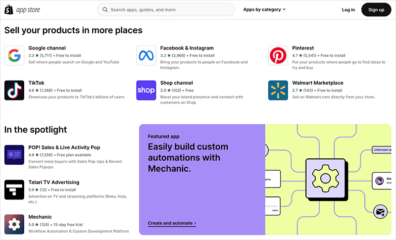 The Shopify app store