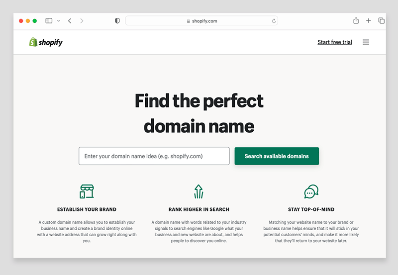 Registering a custom domain name via Shopify