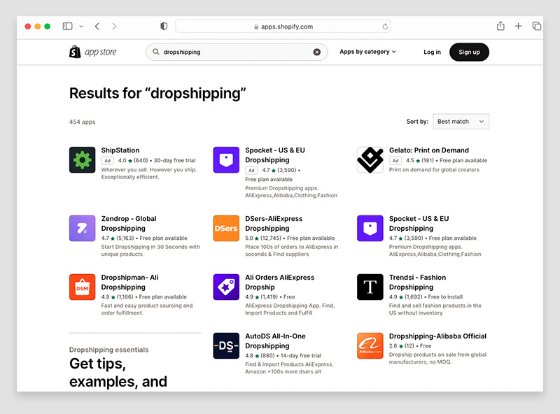 Some of the dropshipping apps that are currently available in the Shopify dropshipping app store