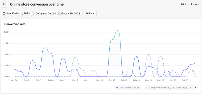 Example of a Shopify conversion report