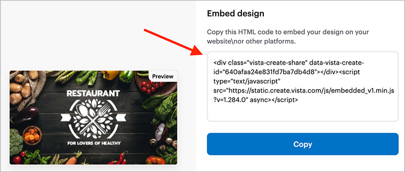 VIstaCreate code embed.