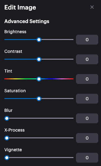 Image adjustments settings in VistaCreate.