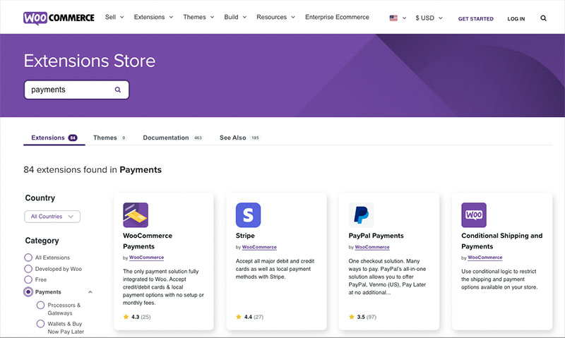 Some of the payment gateways currently available for WooCommerce
