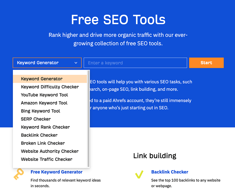 Some of the additional free tools available from Ahrefs