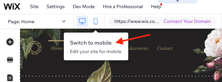 Editing a mobile site in Wix.