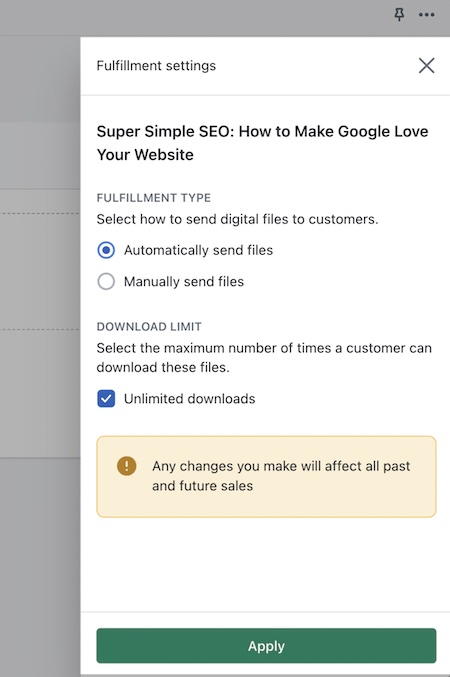 Fulfillment settings for your digital product