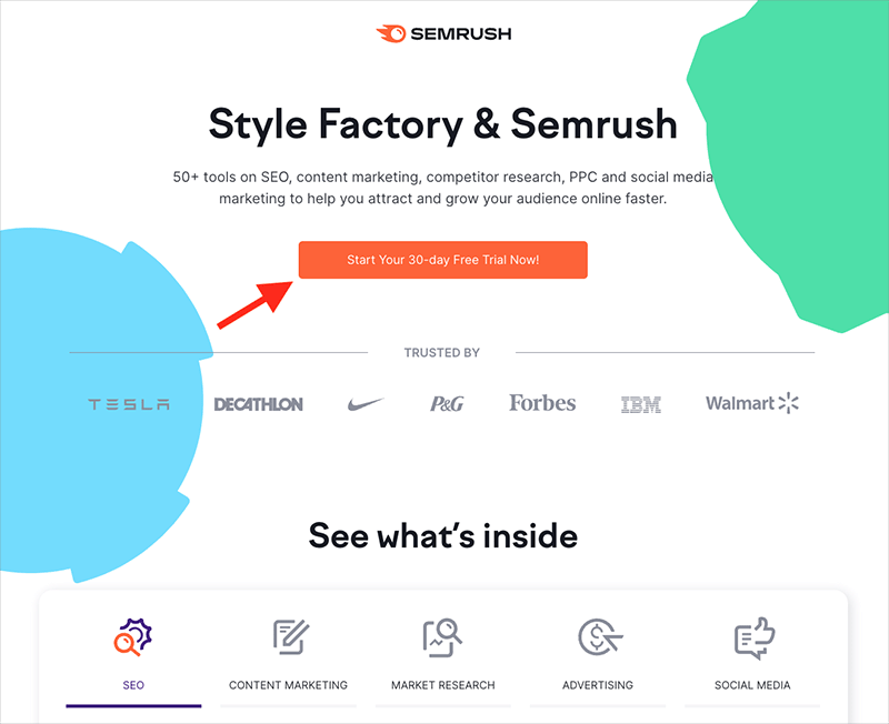Accessing the 'Semrush coupon' screen