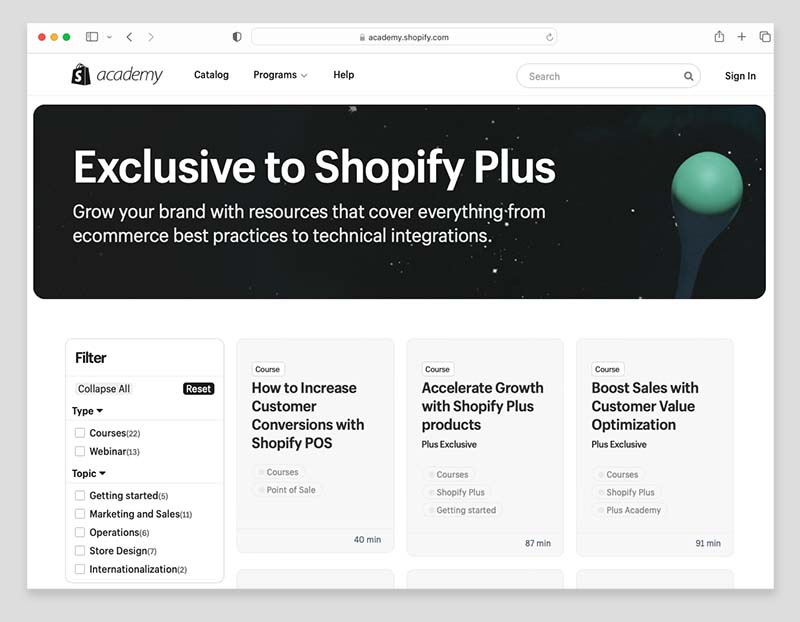 The Shopify Plus Academy resource.