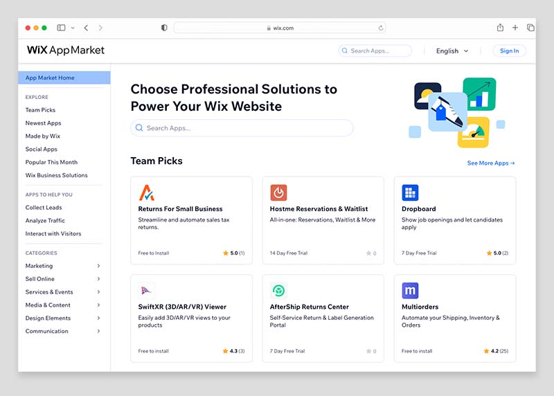 Wix App Market.