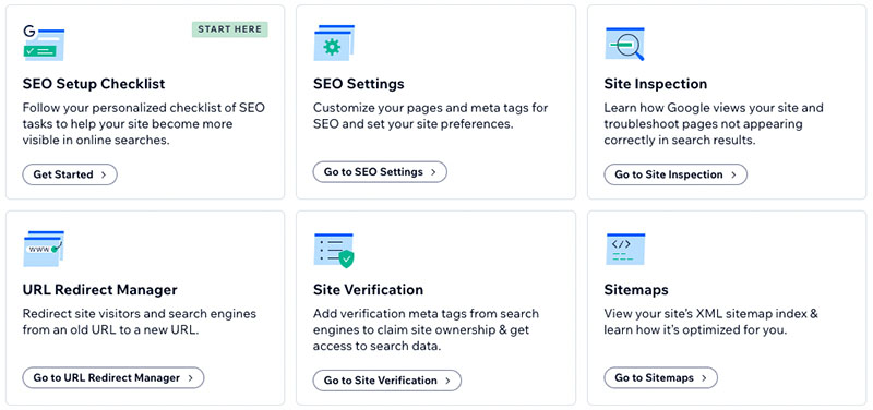 SEO tools in Wix.