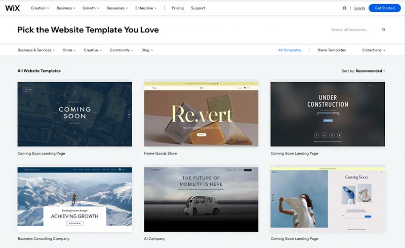 Wix's template library.