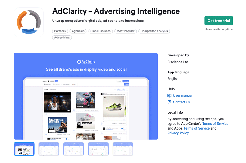 The 'Adclarity' app for Semrush