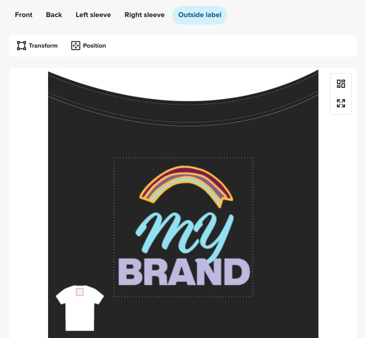 Adding a brand label to a product in Printful.