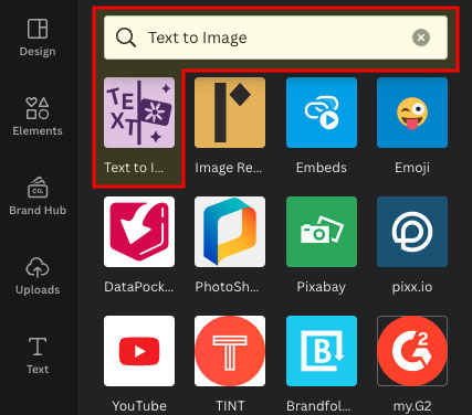 Locating the 'Text to Image' app.