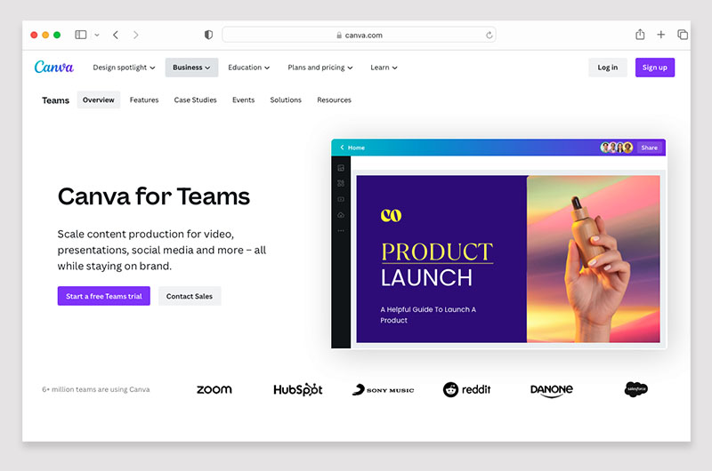 The Canva for Teams page.