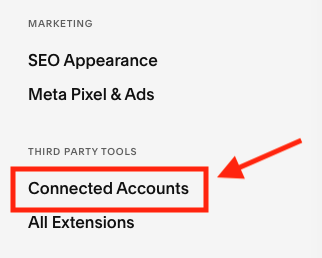 'Connected Accounts' settings in Squarespace.