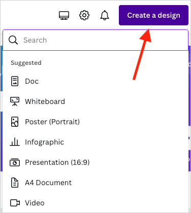 The 'Create a design' button in Canva.