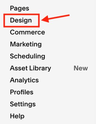 Design settings in Squarespace.