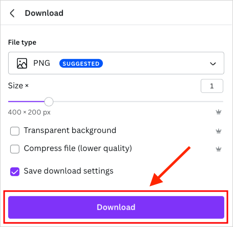 Canva file export settings.