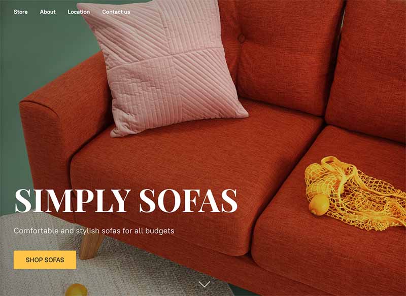 An Ecwid instant site example with the 'Soho' site template.