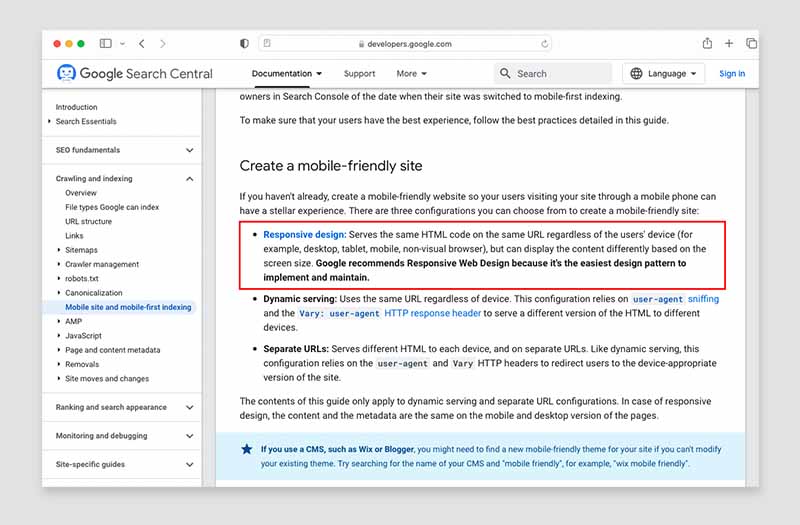 Google guidelines on responsive website design.