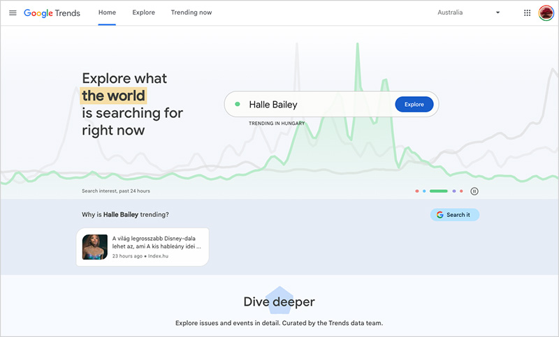 The Google Trends home page