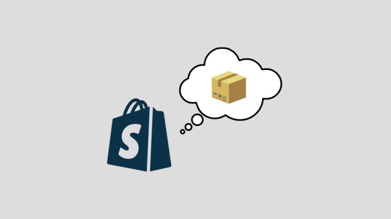 How to sell on Shopify without inventory — image of the Shopify logo and a thought bubble