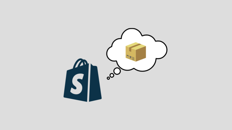 How to sell on Shopify without inventory — image of the Shopify logo and a thought bubble