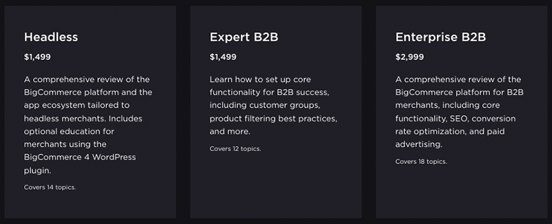 Pricing for some of BigCommerce's launch coaching packages