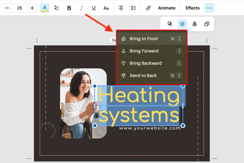 Layer management controls in VistaCreate.