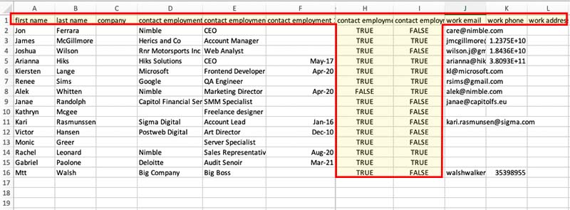 Nimble contact list export spreadsheet.