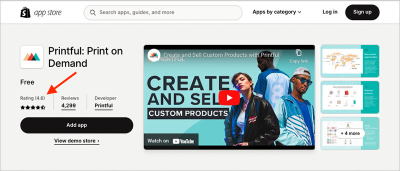 The Printful app in the official Shopify App Store.