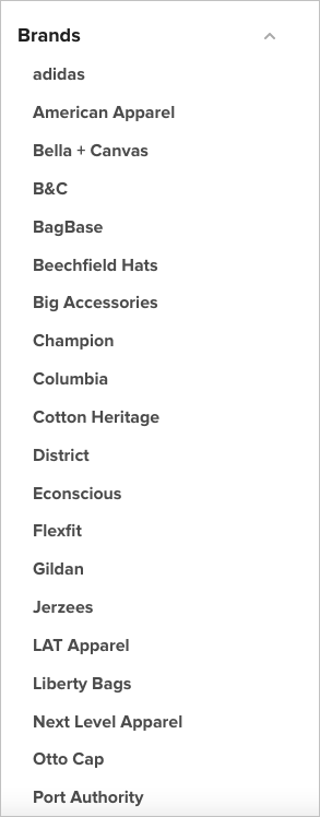 Some of the brands available in Printful.