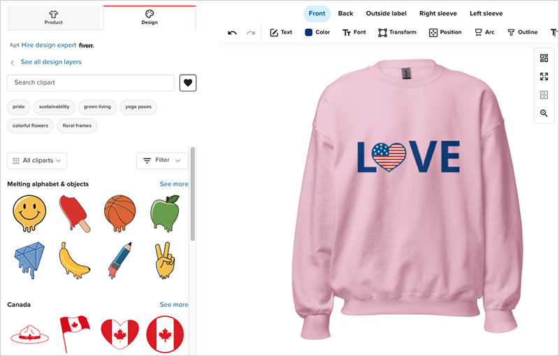 Using the Printful designer to create a custom product.